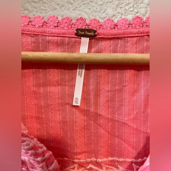 Free People Sarafina Top Boho Cottage Core Embroidered Flutter Crop Pink XL - Picture 13 of 15